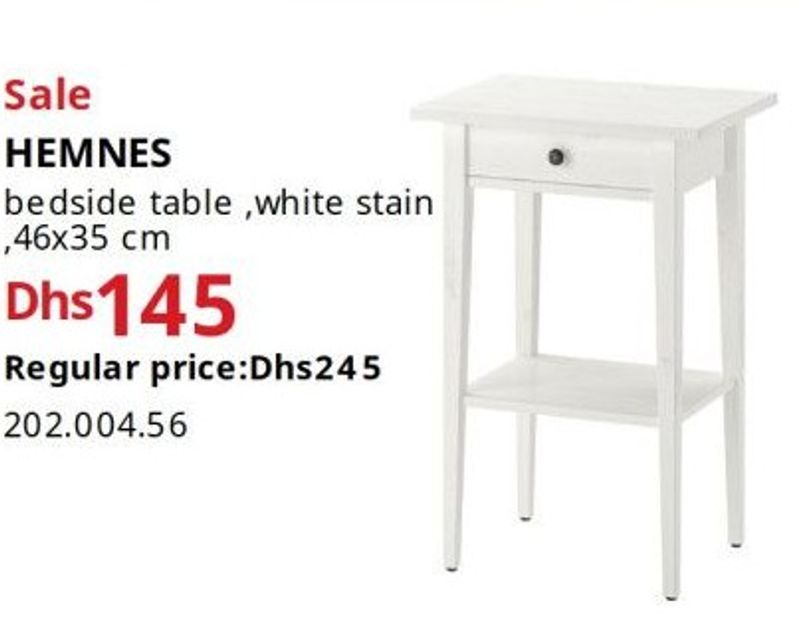 HEMNES bedside table, white stain, 46x35 cm