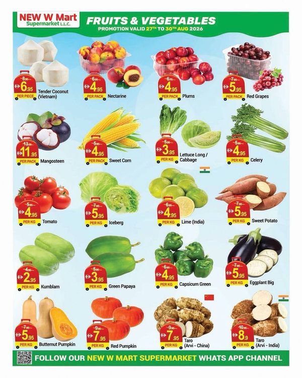 Fruits & Vegetables Deals from New W Mart until 30th August