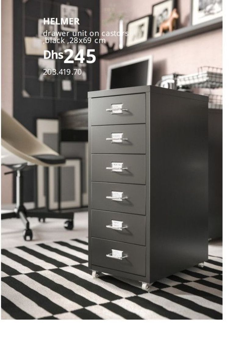 HELMER drawer unit on castors black, 28x69 cm