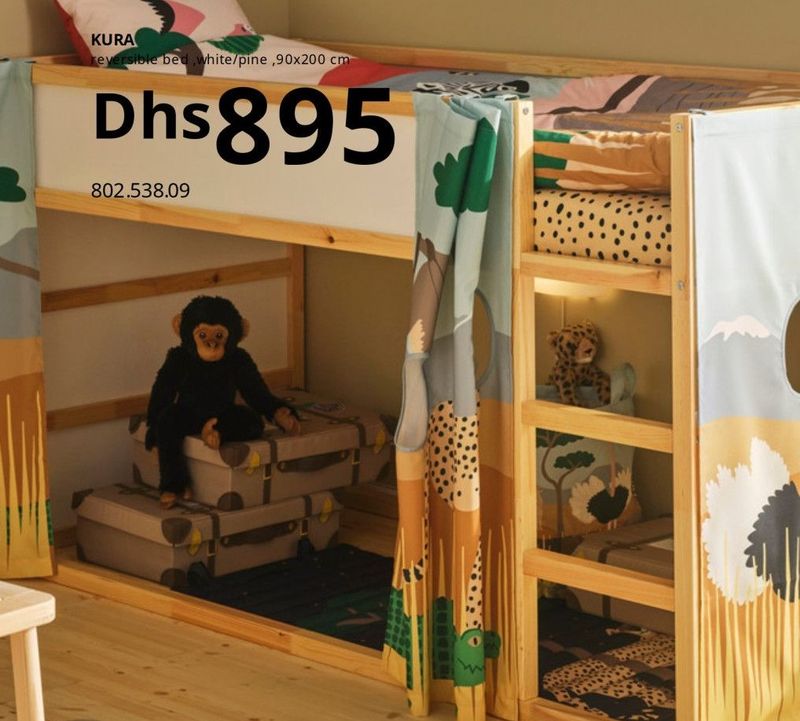 KURA reversible bed, white/pine, 90x200 cm