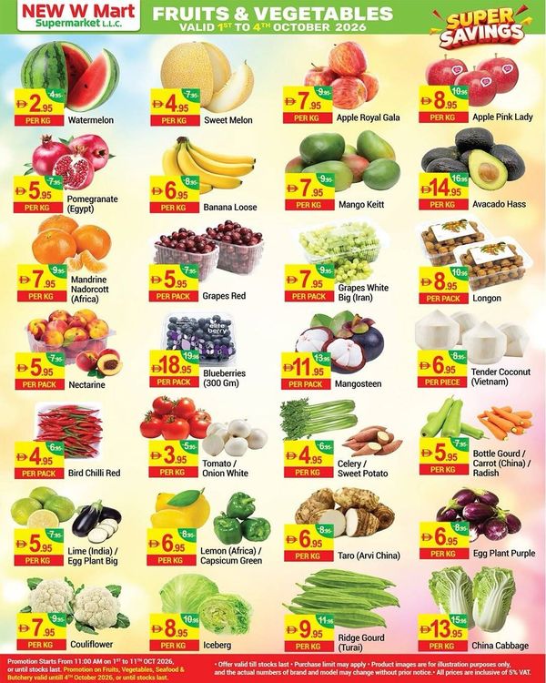 Fruits & Vegetables Deals from New W Mart until 4th October