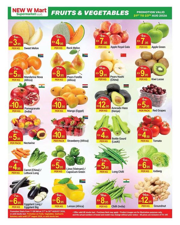 Fruits & Vegetables Deals from New W Mart until 23rd August
