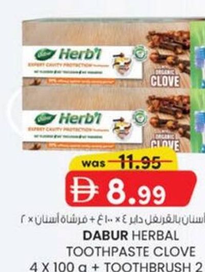 DABUR HERBAL TOOTHPASTE CLOVE 4 X 100 g + TOOTHBRUSH 2 PCS
