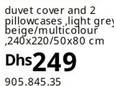 NÄSSELKLOCKA duvet cover and 2 pillowcases ,light grey-beige/multicolour ,240x220/50x80 cm