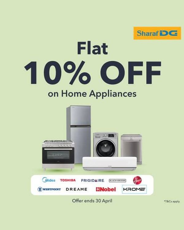 10% OFF On Home Appliances from Sharaf DG until 30th April