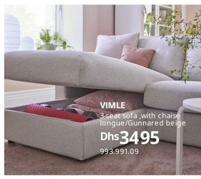 VIMLE 3-seat sofa with chaise longue/Gunnared beige