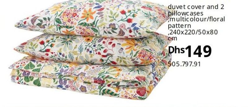 STRANDLUMMEI duvet cover and 2 pillowcases, multicolour/floral pattern, 240x220/50x80 cm