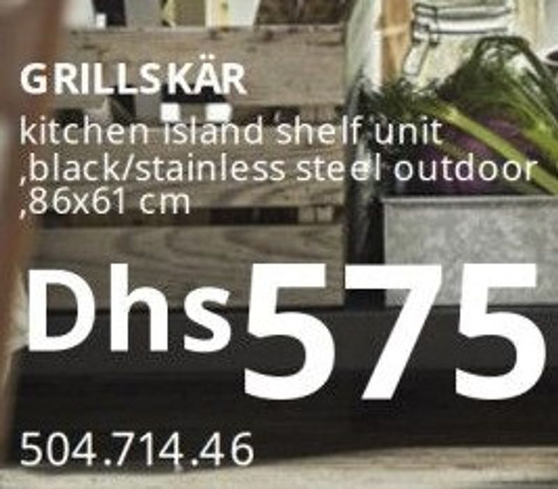 GRILLSKÄR kitchen island shelf unit, black/stainless steel outdoor, 86x61 cm