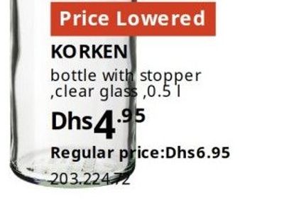KORKEN bottle with stopper, clear glass, 0.5 l