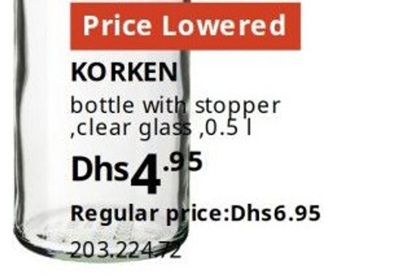 KORKEN bottle with stopper, clear glass, 0.5 l