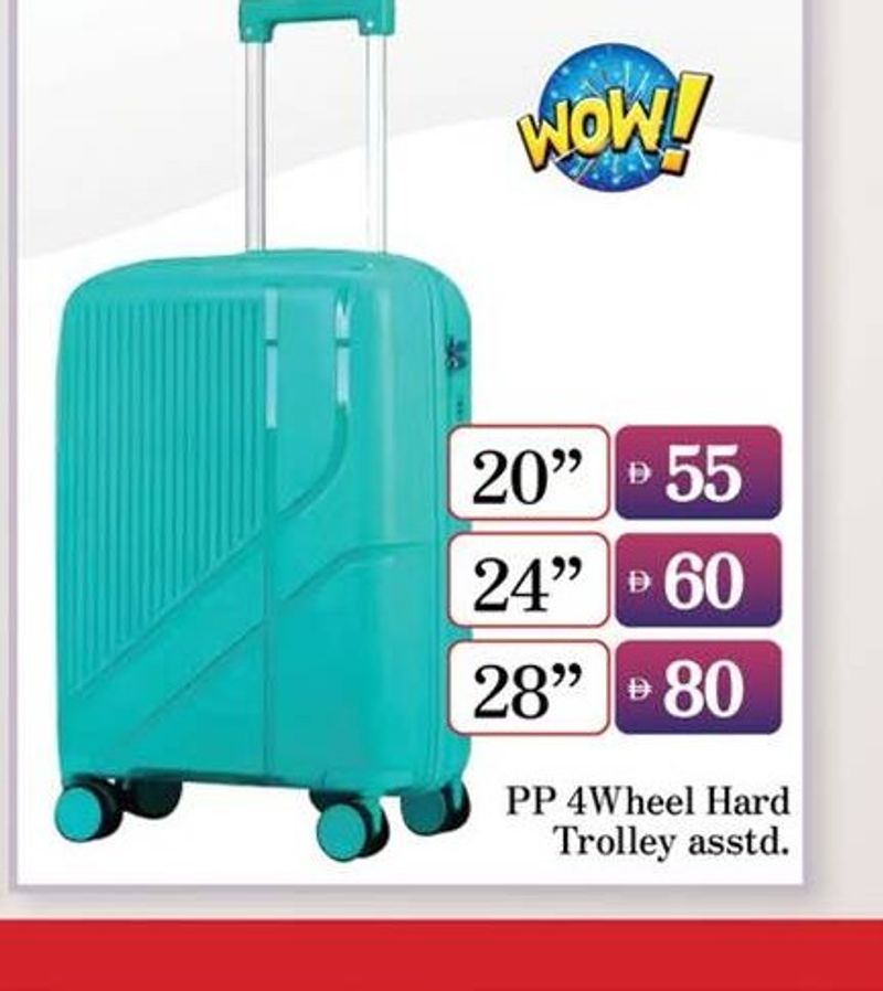 PP 4Wheel Hard Trolley asstd. 20" 24" 28"