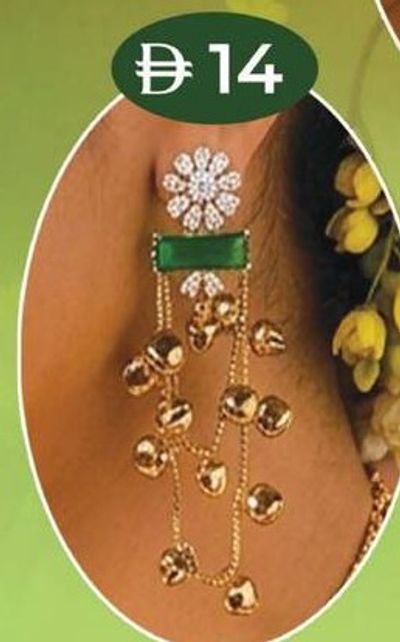 Ladies Green Stone Chain Drop Earrings