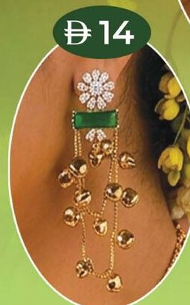 Ladies Green Stone Chain Drop Earrings