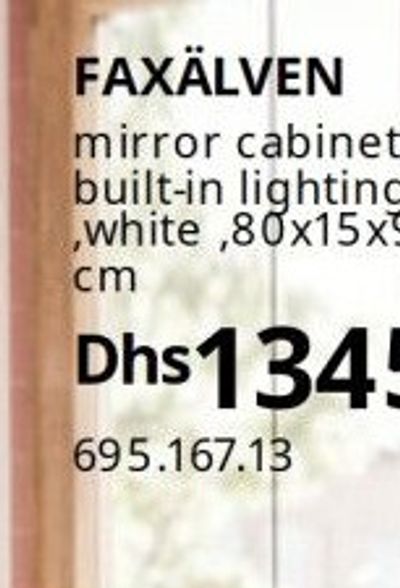 FAXÄLVEN mirror cabinet w built-in lighting, white, 80x15x95 cm