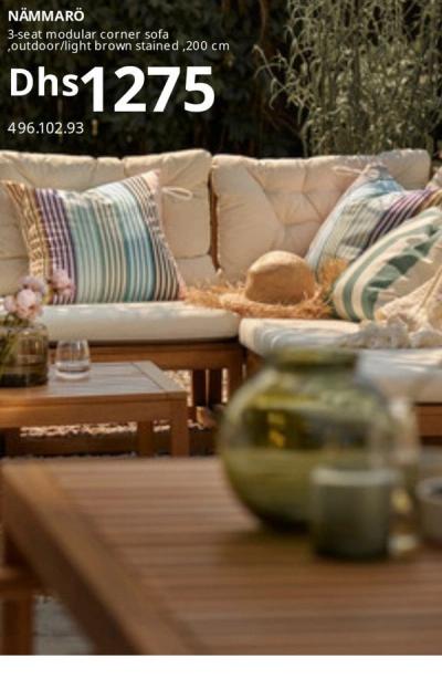 NÄMMARÖ 3-seat modular corner sofa, outdoor/light brown stained, 200 cm