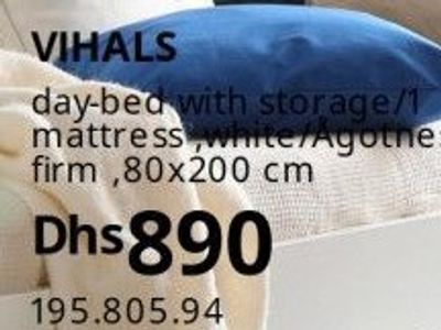 VIHALS day-bed with storage/1 mattress, white/Agotnes firm, 80x200 cm
