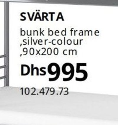SVÄRTA bunk bed frame, silver-colour, 90x200 cm