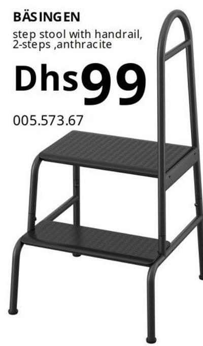 BÅSINGEN step stool with handrail, 2-steps, anthracite
