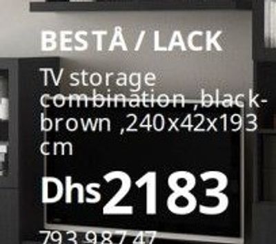 BESTĂ… / LACK TV storage combination, black-brown, 240x42x193 cm