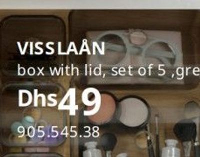 VISSLAAN box with lid, set of 5, grey