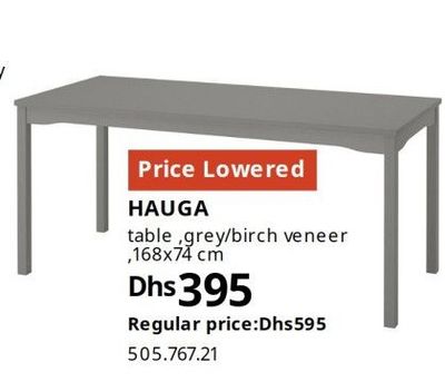HAUGA table, grey/birch veneer, 168x74 cm