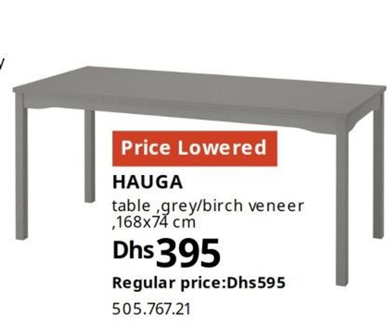 HAUGA table, grey/birch veneer, 168x74 cm