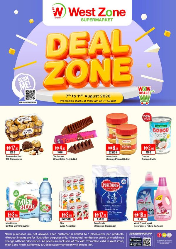 Deal Zone from West Zone until 11th August