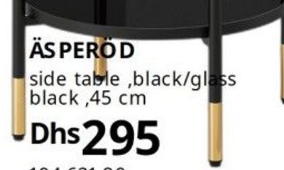 ÄSPERÖD side table, black/glass, 45 cm