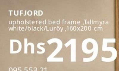 TUFJORD upholstered bed frame, Talmyra white/black/Luröy ,160x200 cm