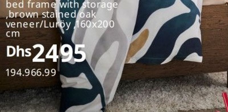 TONSTAD bed frame with storage, brown stained oak veneer/Luröy, 160x200 cm