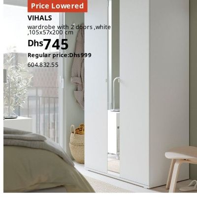 VIHALS wardrobe with 2 doors, white, 105x57x200 cm