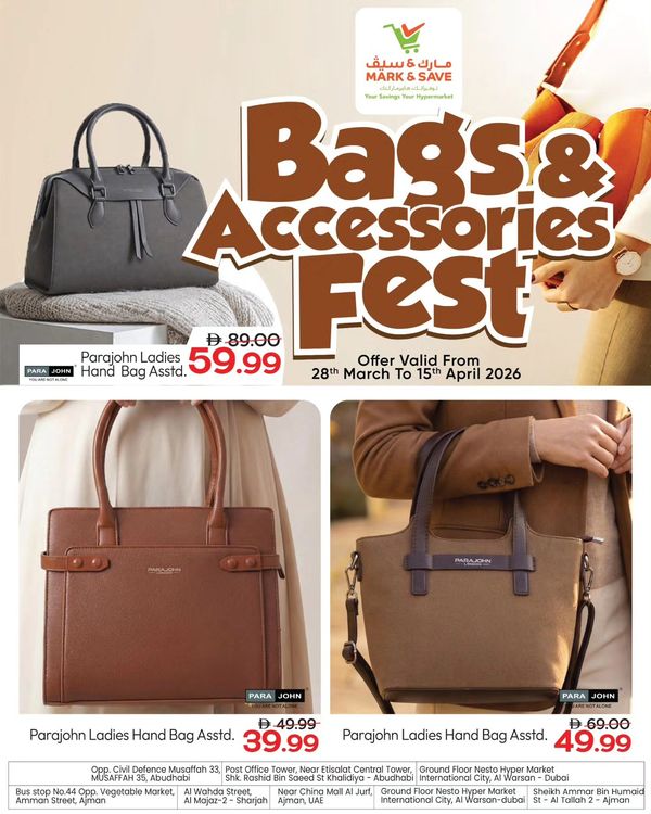 Bags & Accessories Fest from Mark & Save until 15th April