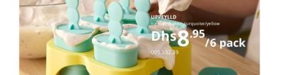 UPPEFYLLD ice lolly maker, turquoise/yellow, 6 pack