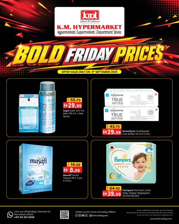 Bold Friday Prices from K.M. TRADING until 4th September