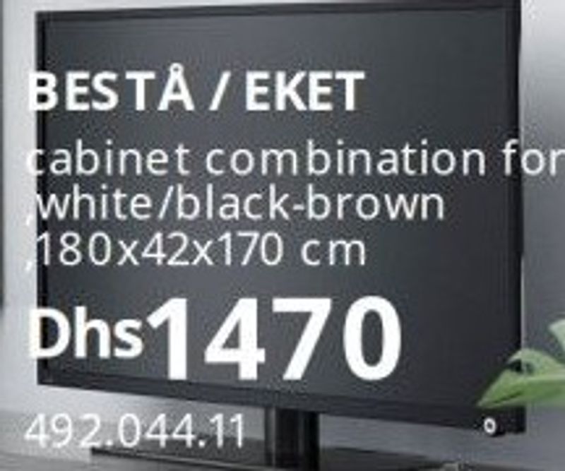 BESTÅ / EKET cabinet combination for TV, white/black-brown, 180x42x170 cm