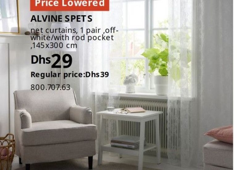 ALVINE SPETS net curtains, 1 pair, off-white/with rod pocket, 145x300 cm