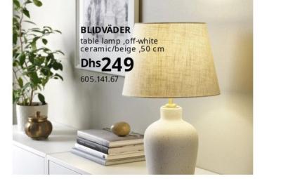 BLIDVÄDER table lamp, off-white ceramic/beige, 50 cm