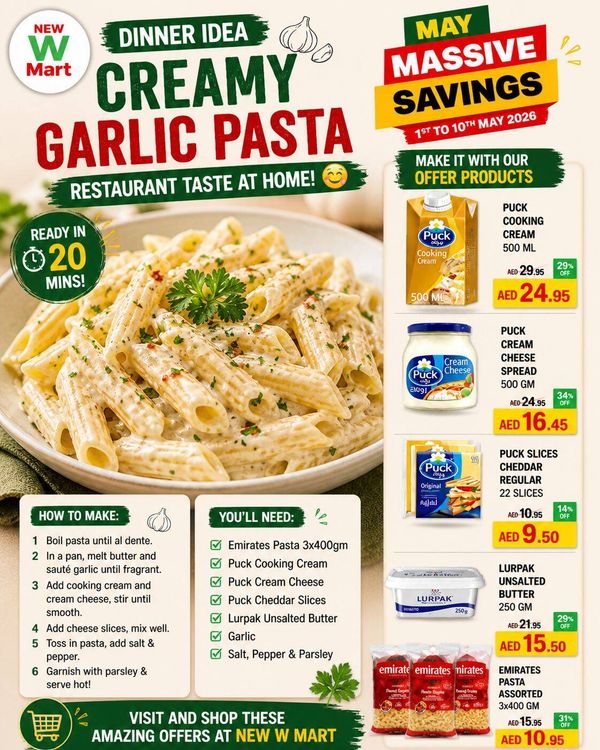 Creamy Garlic Pasta from New W Mart until 10th May