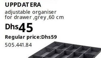 UPPDATERA adjustable organiser for drawer, grey, 60 cm