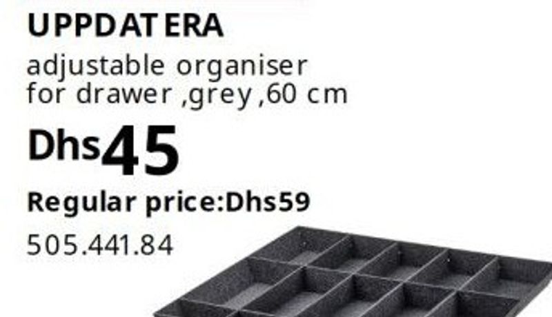 UPPDATERA adjustable organiser for drawer, grey, 60 cm