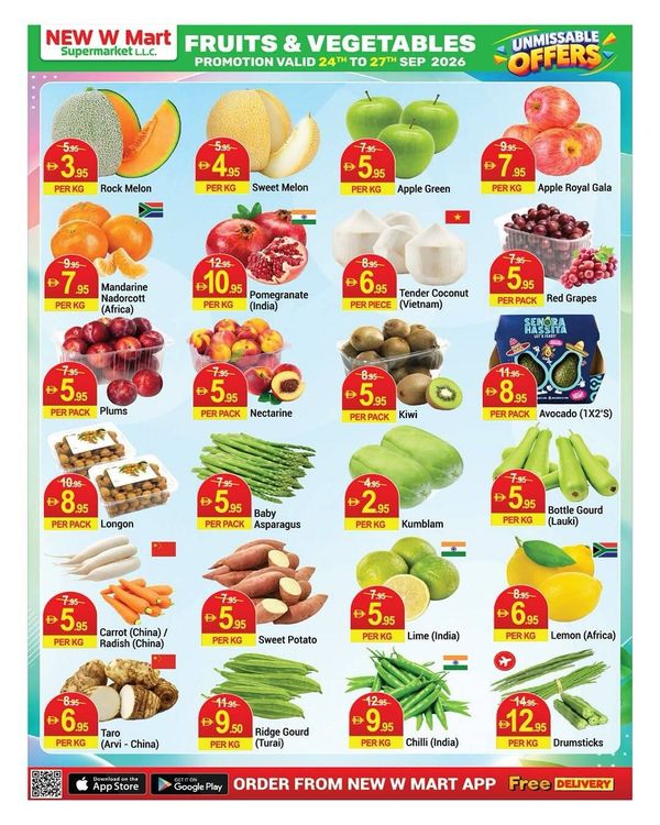 Fruits & Vegetables Deals from New W Mart until 27th September