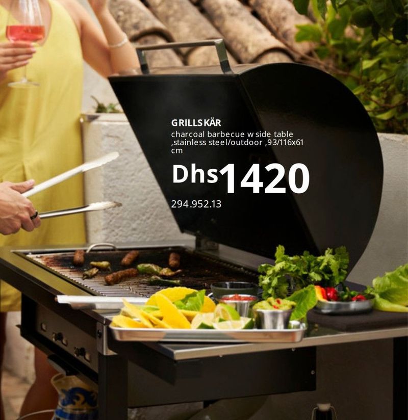 GRILLSKÄR charcoal barbecue w side table stainless steel/outdoor 93/116x61 cm