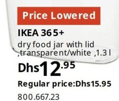 IKEA 365+ dry food jar with lid, transparent/white, 1.3 l