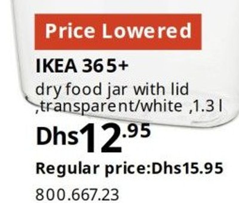 IKEA 365+ dry food jar with lid, transparent/white, 1.3 l