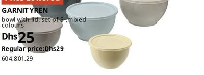 GARNITYREN bowl with lid, set of 5, mixed colours