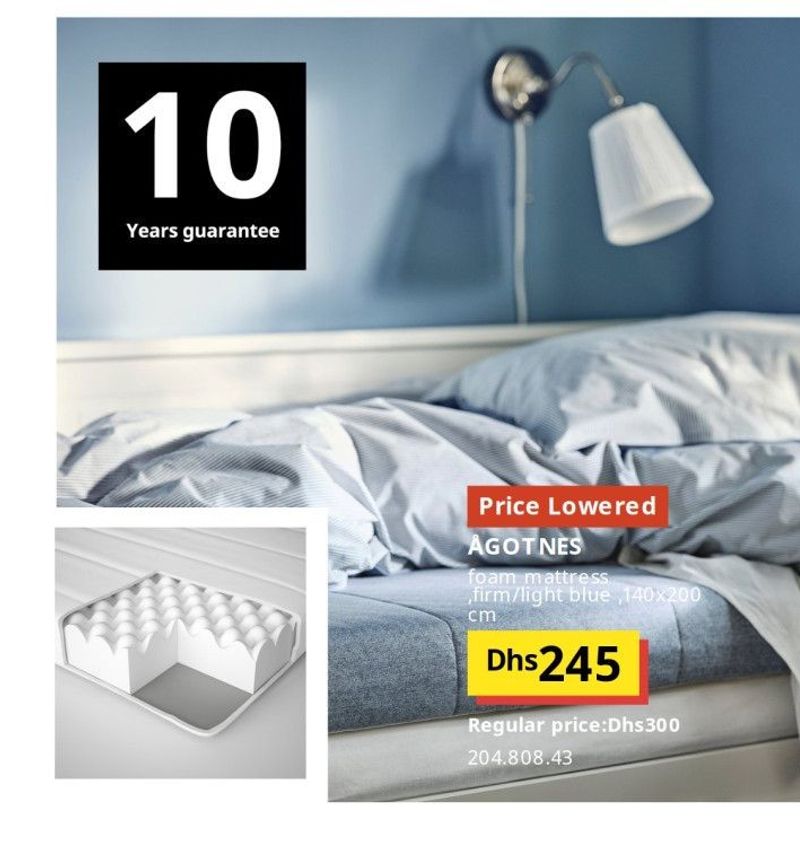 IKEA AGOTNES foam mattress, firm/light blue, 140x200 cm