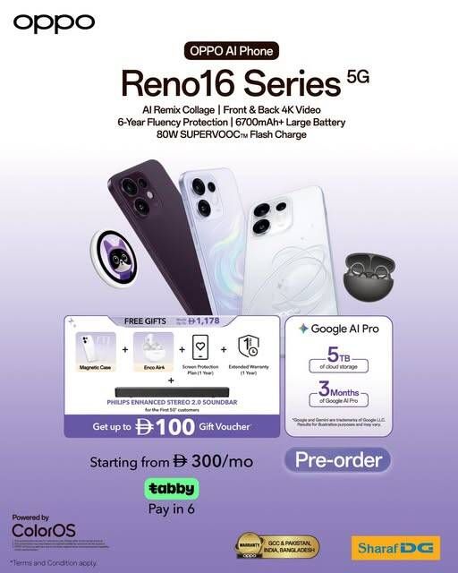 Sale On OPPO Reno16 Series from Sharaf DG until 9th August