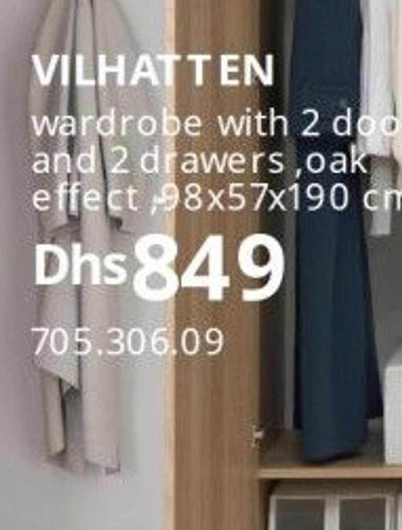 VILHATTEN wardrobe with 2 doors and 2 drawers, oak effect, 98x57x190 cm