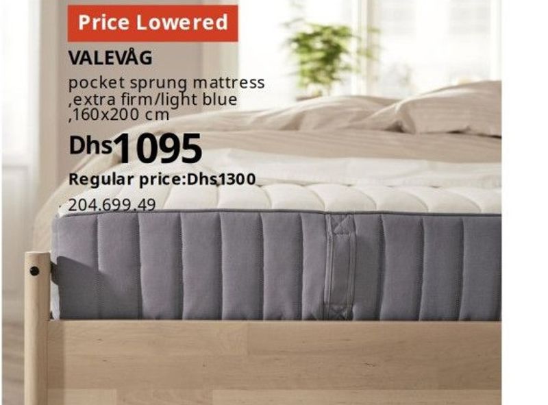 VALEVÅG pocket sprung mattress, extra firm/light blue, 160x200 cm
