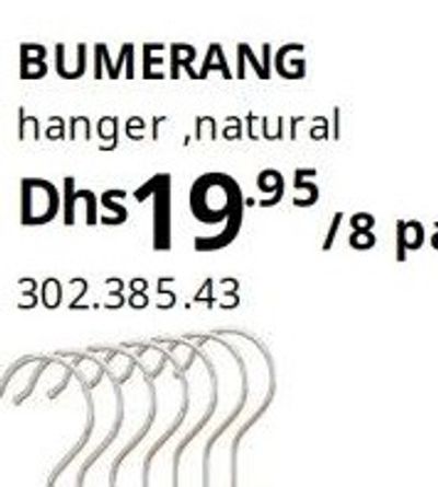 BUMERANG hanger, natural, 8 pack